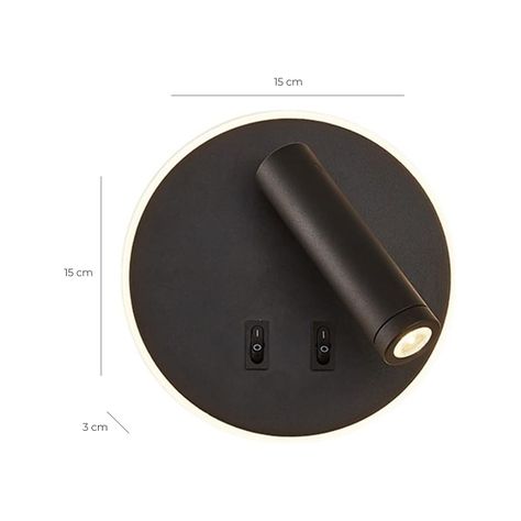 Apliqué Lector LED Round 3W+8W Negro - Luz Cálida-1