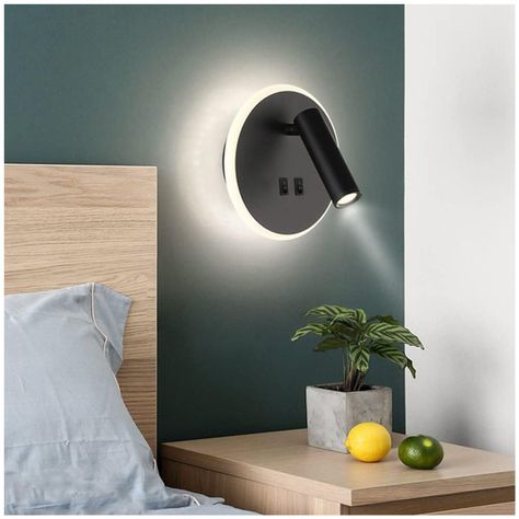 Apliqué Lector LED Round 3W+8W Negro - Luz Cálida-6