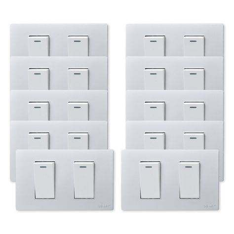 Pack 10 Interruptores Doble Metálico 9/12 16A - Gris/ Blanco-0