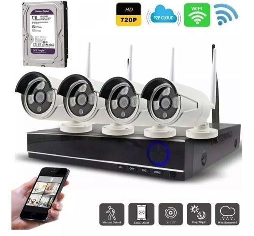 Kit Sistema de Seguridad 4 Cámaras 2MP  IP WiFi+ Disco Duro 1 Terabyte FHD 1080P -1