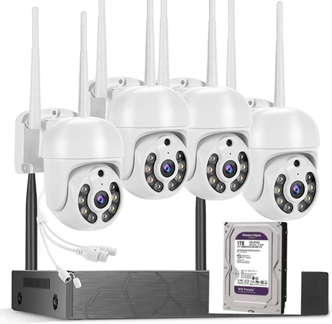 Kit Sistema de Seguridad 4 Camaras Profesional Ip Audio 360° Con Disco Duro 1 Terabyte -0