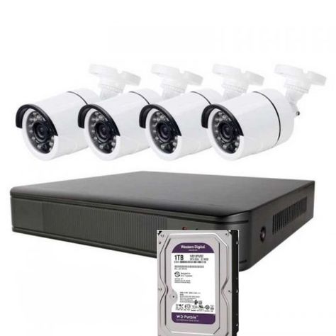 Kit Sistema de Seguridad 4 Cámaras  Cctv+ Disco Duro 1 Terabyte Instalado en DVR AHD  -1