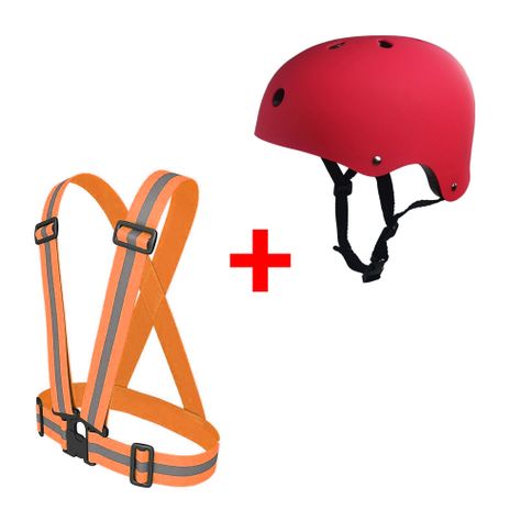 Pack Casco Rojo Opaco + Arnés Naranja-0