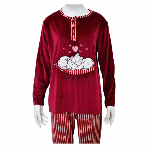 Pijama Media Luna Mujer Plush Manga Larga Diseño Gatitos Dormilones-0