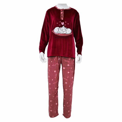 Pijama Media Luna Mujer Plush Manga Larga Diseño Gatitos Dormilones-1