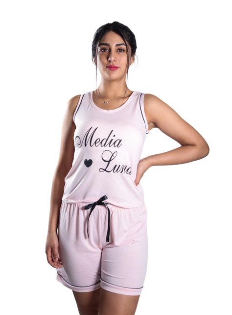 Pijama Mujer Polera Sin Mangas y Short Diseño Media Luna-0