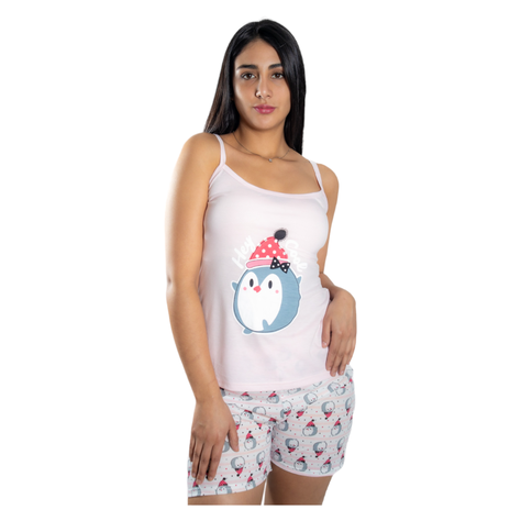 Pijama Mujer Polera de Tirantes y Short Diseño Pinguino Cool-0