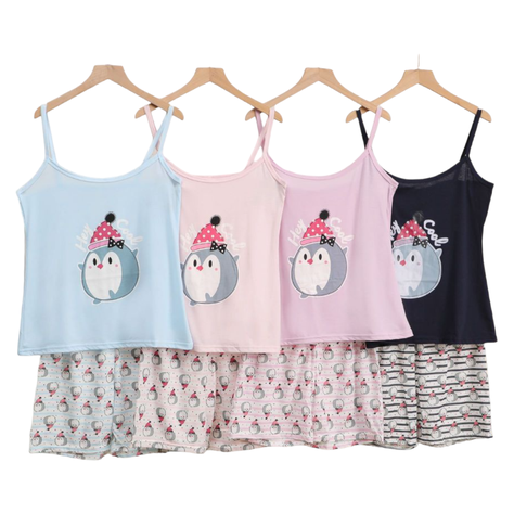 Pijama Mujer Polera de Tirantes y Short Diseño Pinguino Cool-3