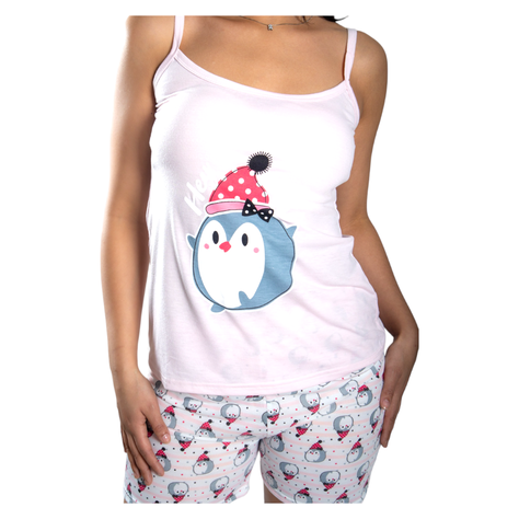 Pijama Mujer Polera de Tirantes y Short Diseño Pinguino Cool-1