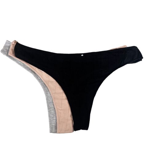 Pack 3 Tanga Colaless Mujer Algodon Comodos Negro, Beige, Gris TALLA S/M-0