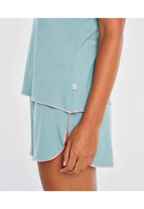 Pijama Mujer Corto Lineas Turquesa-1