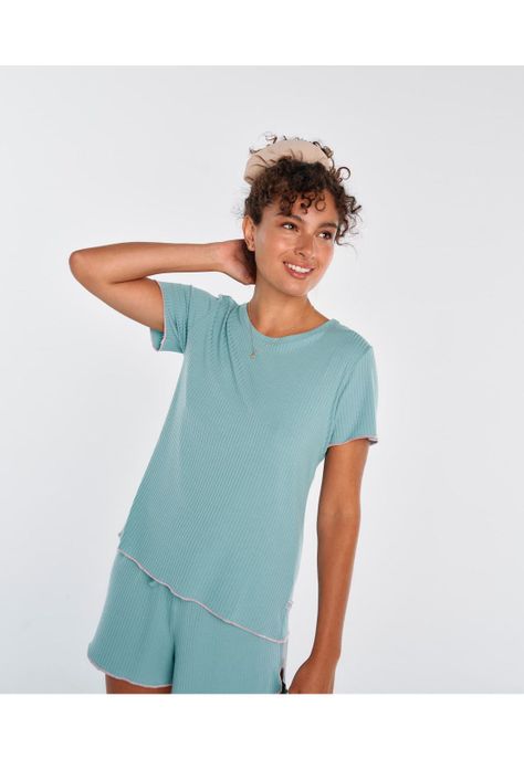 Pijama Mujer Corto Lineas Turquesa-3