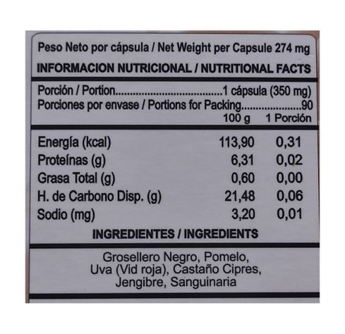 pack 4 frascos Venox 90 capsulas c/u Grosellero Castaño Uva Jengibre-1