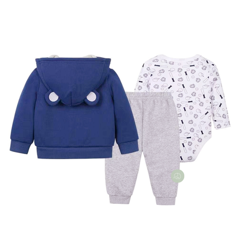 Conjunto 3 Piezas Poleron con orejitas Azul forrado Grueso Bebé-1
