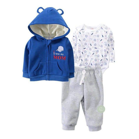Conjunto 3 Piezas Poleron con orejitas Azul forrado Grueso Bebé-2