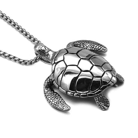 Gran Collar De Tortuga De Mar, Tortuga Con Cadena Acero-0