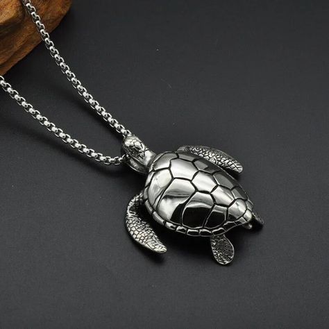 Gran Collar De Tortuga De Mar, Tortuga Con Cadena Acero-2