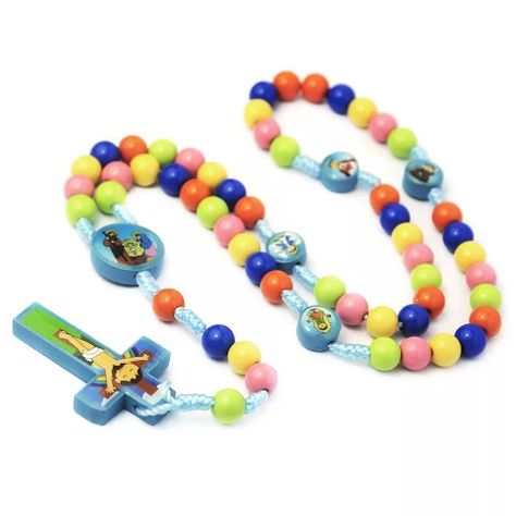 Collar Tipo Rosario Religioso Colgante de Jesús Con Dibujos Para Niños-0