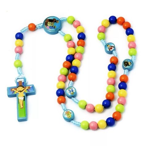 Collar Tipo Rosario Religioso Colgante de Jesús Con Dibujos Para Niños-1