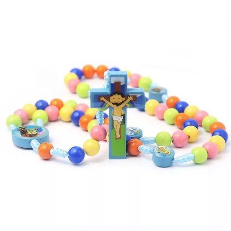 Collar Tipo Rosario Religioso Colgante de Jesús Con Dibujos Para Niños-2