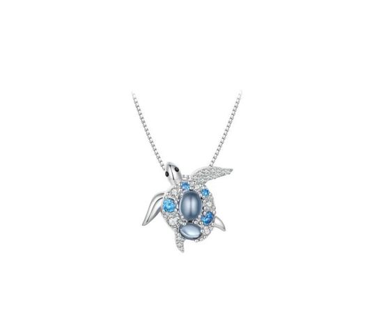 Fino Collar De Plata, Tortuga De Mar Elegante Con Circonitas-0