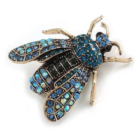 Broche Prendedor Mosca Azulina Cristal Elegante Vintage-1