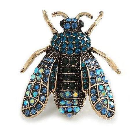 Broche Prendedor Mosca Azulina Cristal Elegante Vintage-0