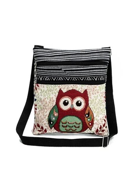 Bandolera Femenina, Cartera De Lona Diseño Bordado  La Bandolera Femenina Modelo Búho -1