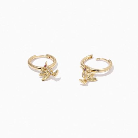 Aritos Elegantes De Pajarito Dorado Colibrí Con Circonitas-1