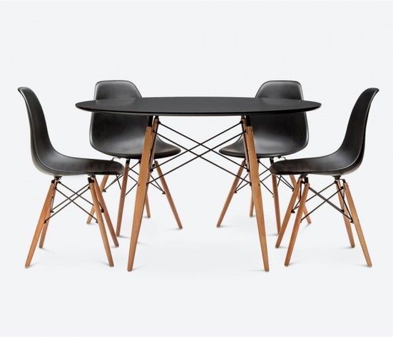 Comedor Redondo de 100cm Negro + 4 Sillas Eames Negro-0