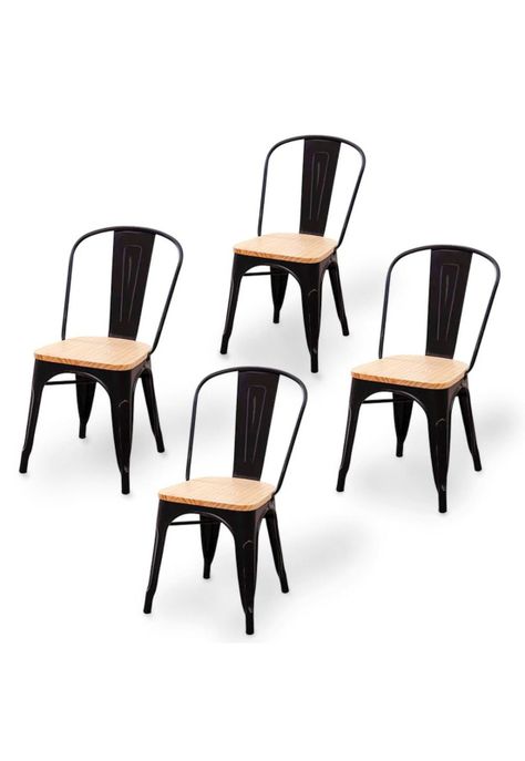 Set 4 Sillas Tolix Metal Con Asiento de Madera-0