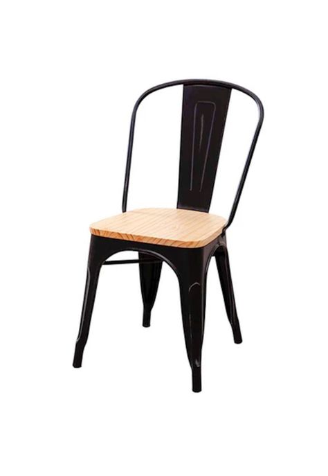 Set 4 Sillas Tolix Metal Con Asiento de Madera-1