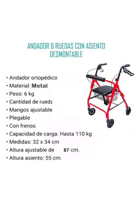Andador Adulto Ortopédico Plegable C/ruedas Frenos Asiento-4