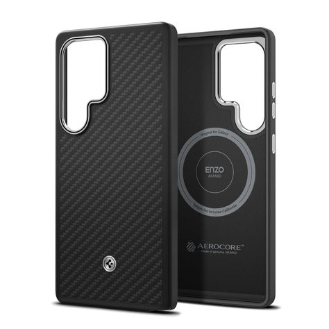 Carcasa Magnética Enzo Aramid Color Negro Plata Galaxy S25 Ultra-2