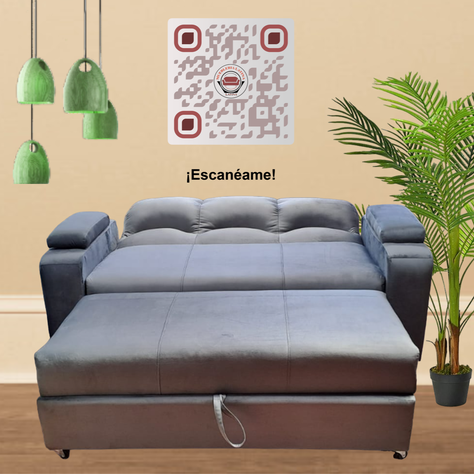 SOFA CAMA FUNCIONAL 2 PZ DECO FELPA GRIS OSCURO-1