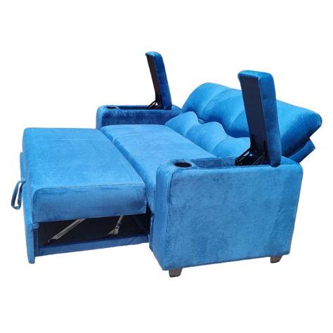 SOFA CAMA FUNCIONAL 2 PZ DECO FELPA AZUL PETROLEO-2