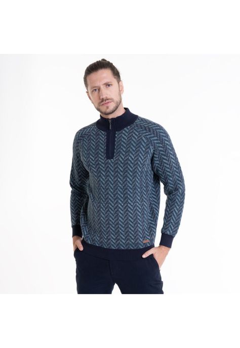 Sweater Half Zipper Contraste Azul Marino-0