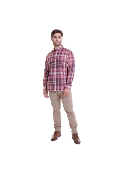 Camisa Villela Escocesa Regular Fit Coral-2