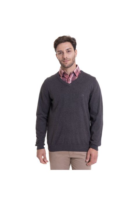 Sweater Cuello V Melange Gris Oscuro-0