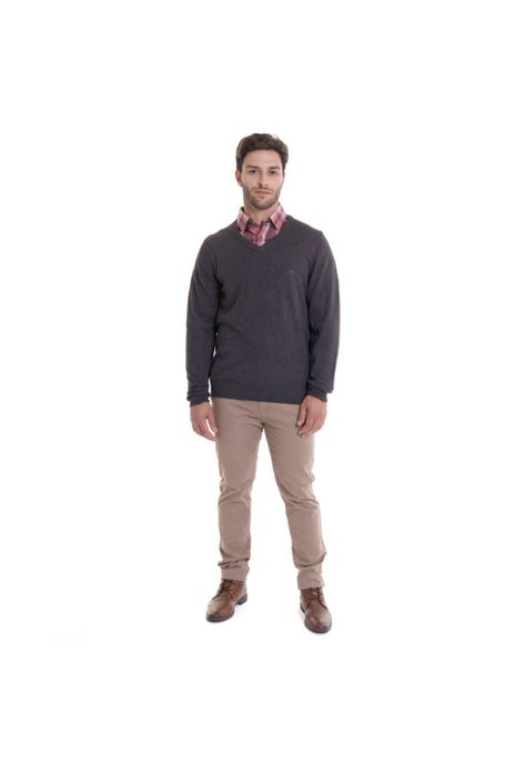 Sweater Cuello V Melange Gris Oscuro-2