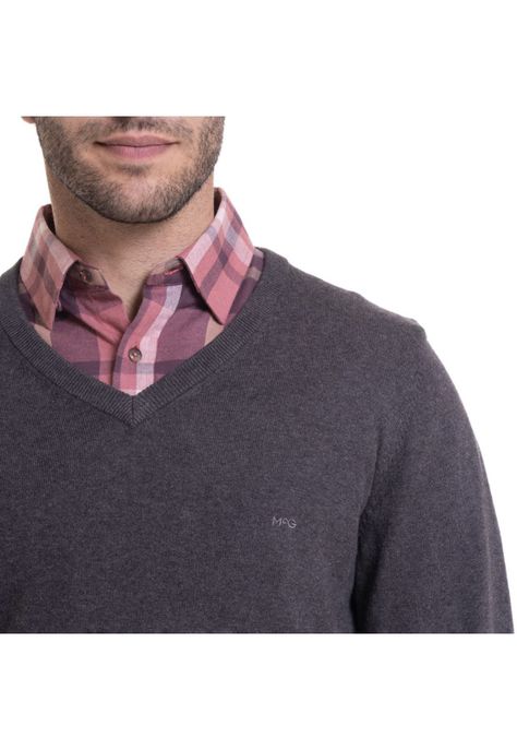 Sweater Cuello V Melange Gris Oscuro-3