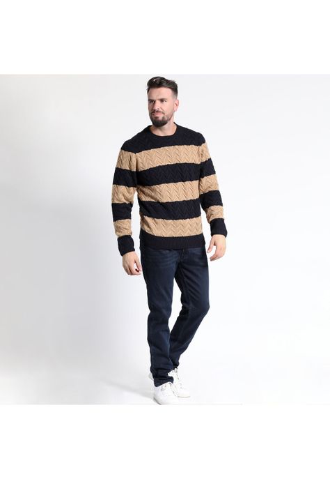 SWEATER MANGA LARGA RAYAS CUELLO REDONDO-0