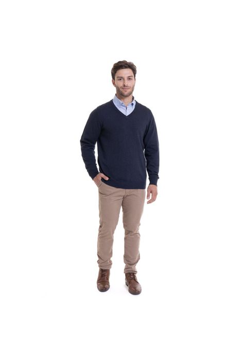 Sweater Cuello V Melange Azul-2