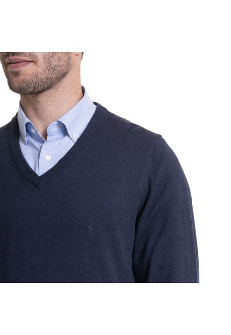 Sweater Cuello V Melange Azul-3