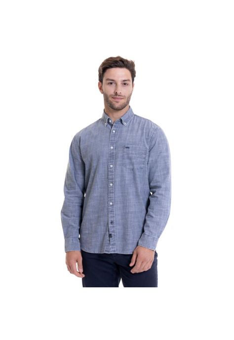 Camisa Jacquard Look Denim Comfort Fit Azul Denim-0