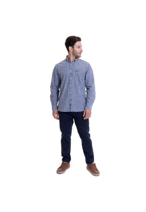 Camisa Jacquard Look Denim Comfort Fit Azul Denim-2