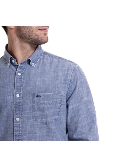 Camisa Jacquard Look Denim Comfort Fit Azul Denim-3