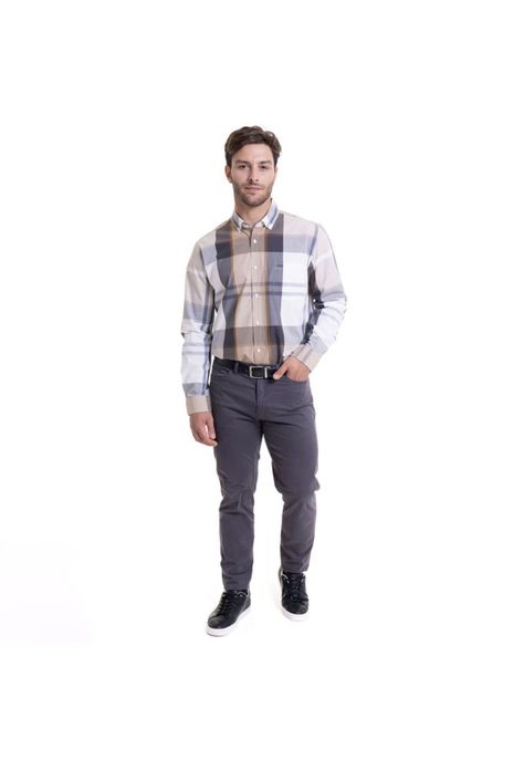 Camisa Escocesa Regular Fit Beige-2