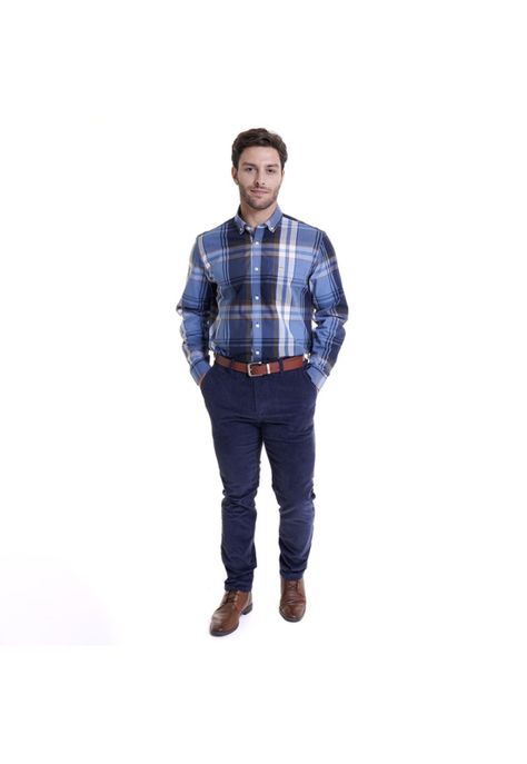 Camisa Escocesa Regular Fit Azul Marino-2