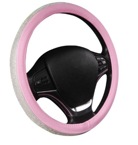 CUBRE VOLANTE GOODCAR DE MUJER CON BRILLOS ROSADO-0